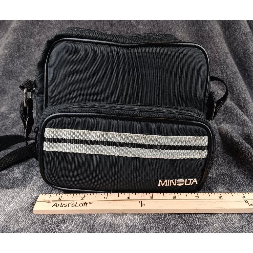 Minolta Black‎ Messenger Bag Crossbody Strap Double Zip Front Pocket